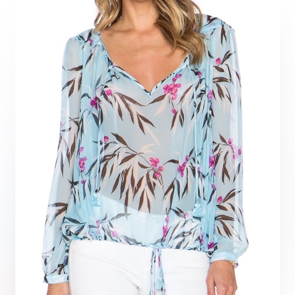 Elizabeth And James Silk Leaf print blouse coverup Bergdorf Goodman Exclusive